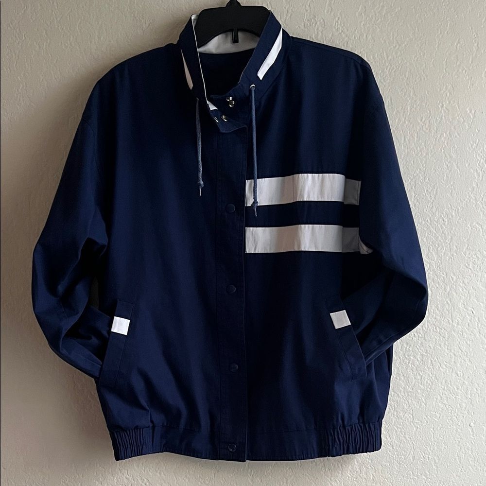 Vintage Current Air Navy Blue with White Accents Bomber Jacket Windbreaker in S
